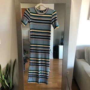 BDG knitted green yellow white striped long dress.